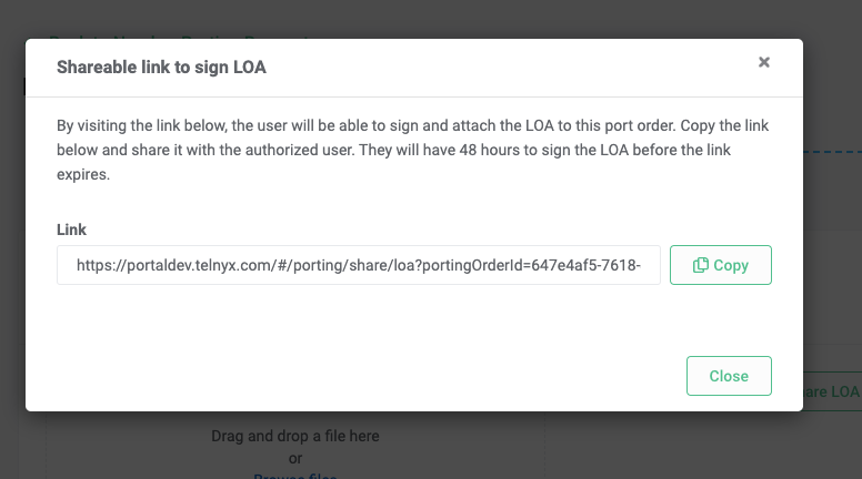 LOA shareable link page.
