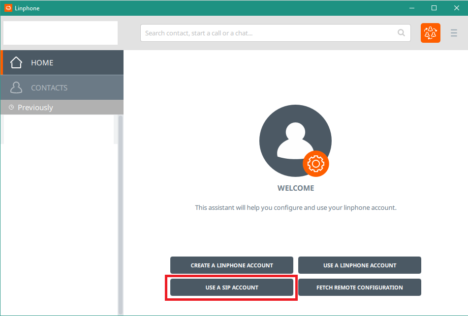 Linphone softphone account assistant wizard 2.