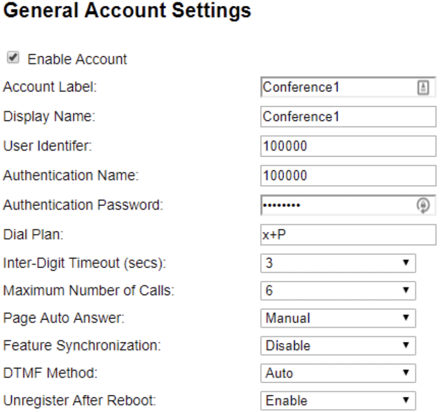 General account settings.