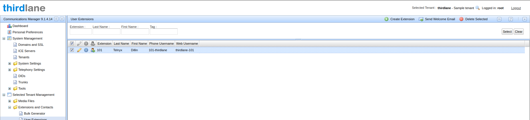 Page for creating extensions for your assigned numbers 3.
