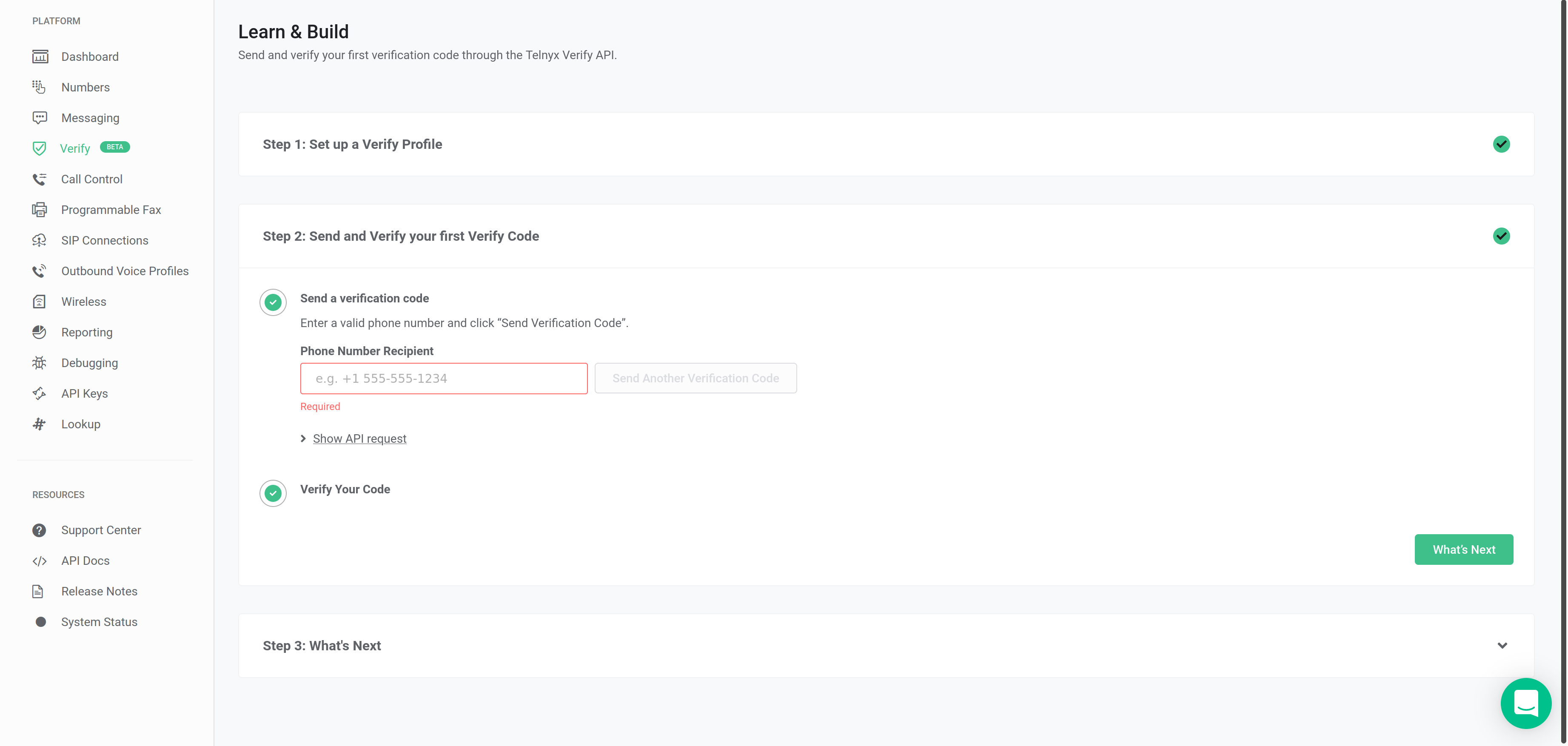 Profile verification section of the Learn and Build tab.