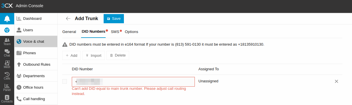 DID Numbers tab