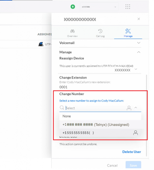 Change Number section.