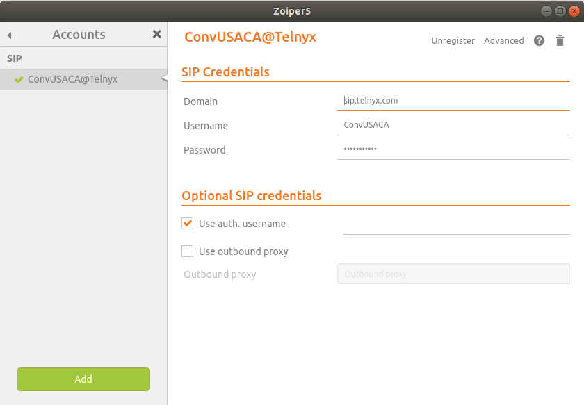 Account settings page. 