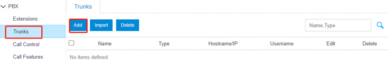 PBX Trunk page screenshot.