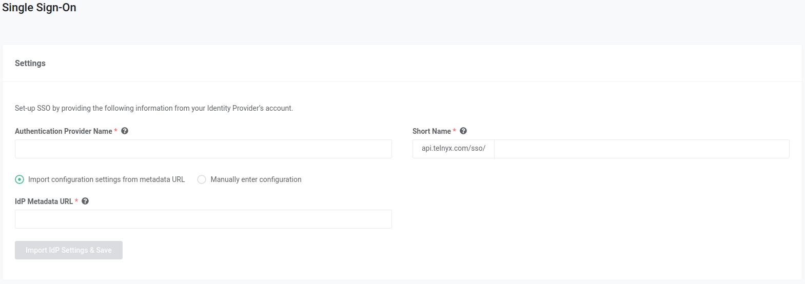SSO settings example
