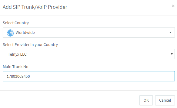 SIP Trunk/VoIP Provider interface.