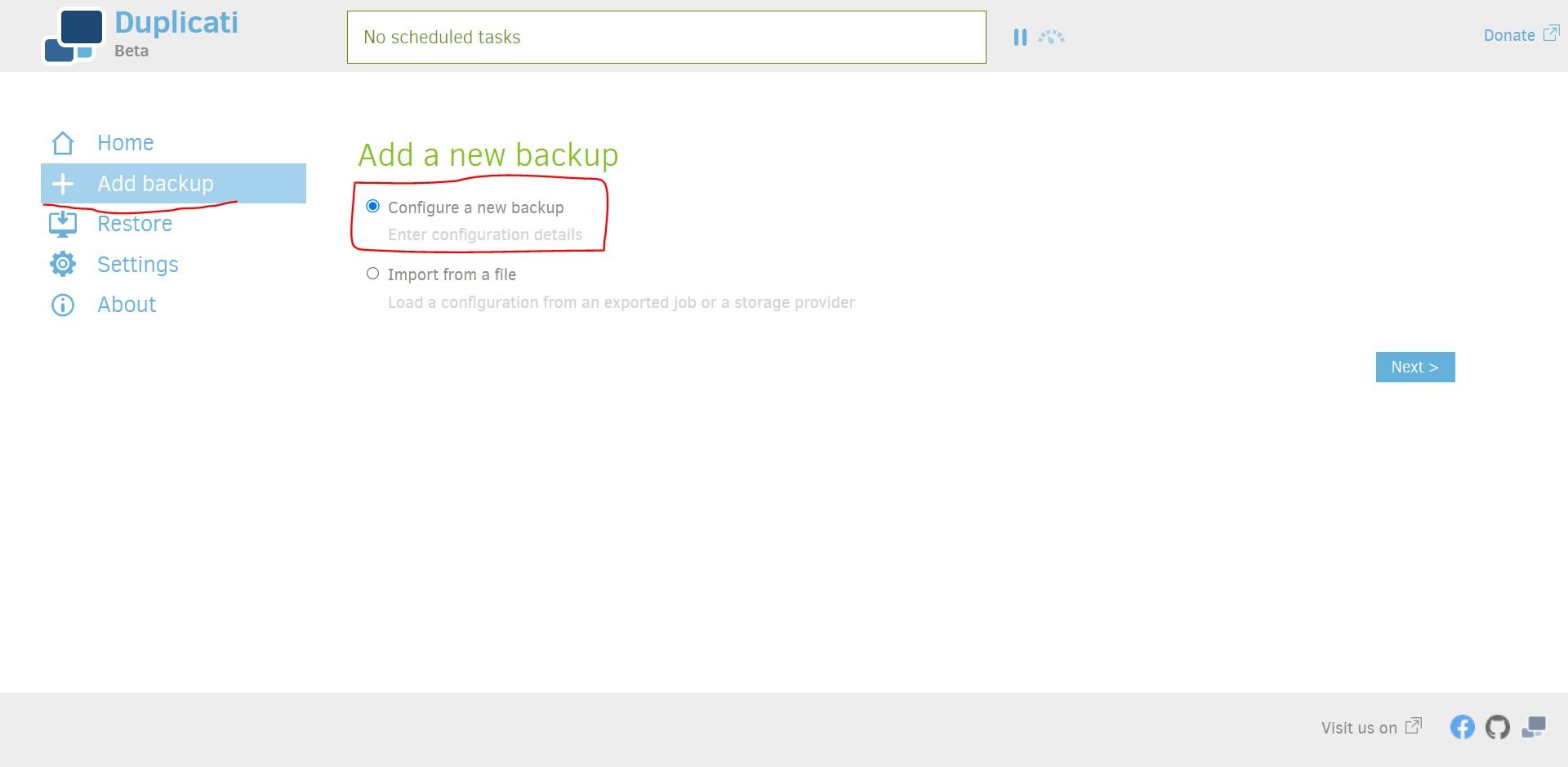 New backup configuration settings.