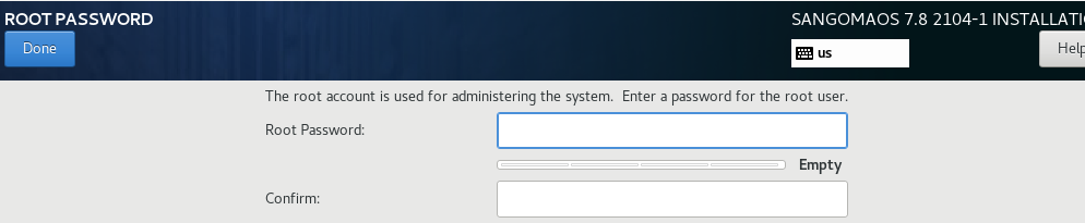 Root password confirmation.
