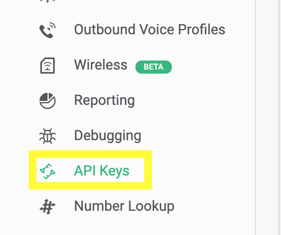 API keys section on the mission control portal.