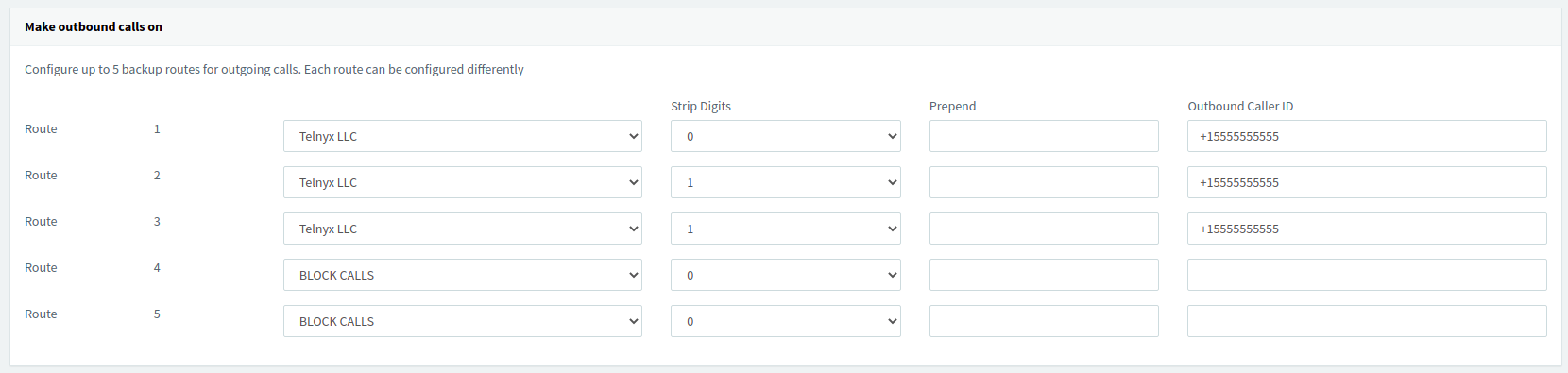 "Make outbound calls on" section.
