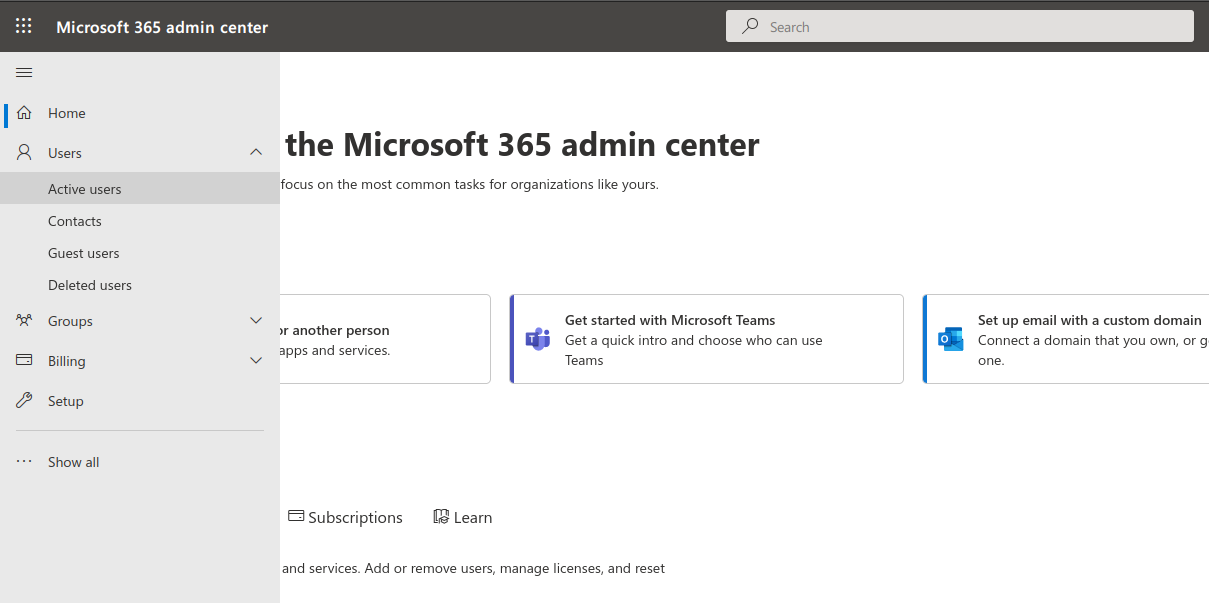 Microsoft 365 admin center portal.