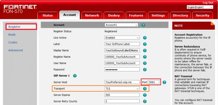 Fortinet Account Tab.