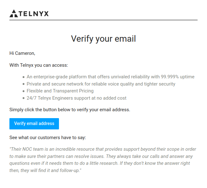 Verify your email page with information on product features and a verify button