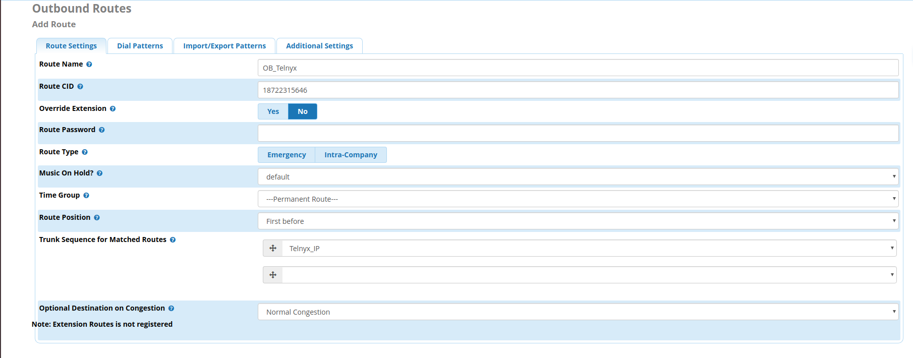 Outbound Route configuration interface.