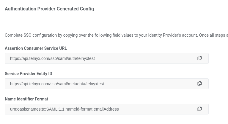 Authentication Provider Generated Config section.