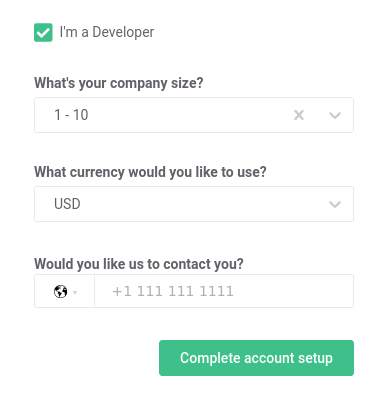 Account setup section.