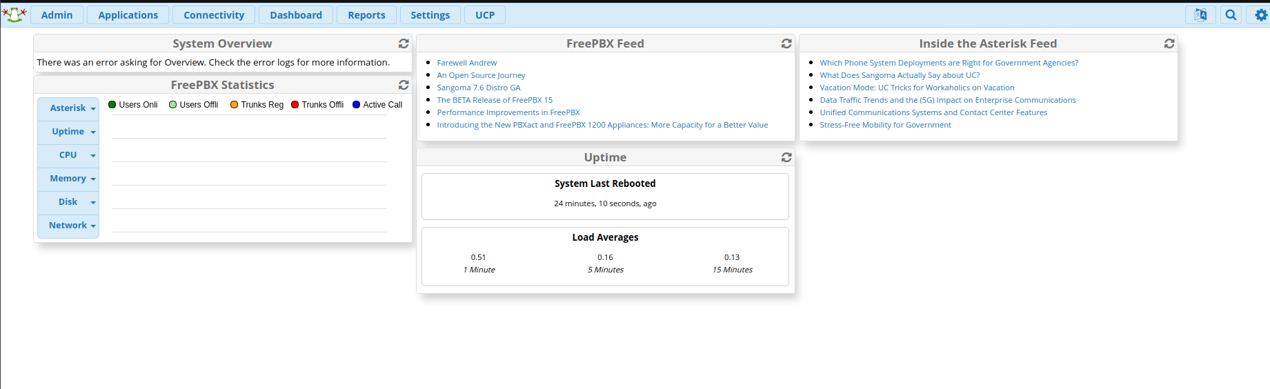 Admin dashboard with more administration details.