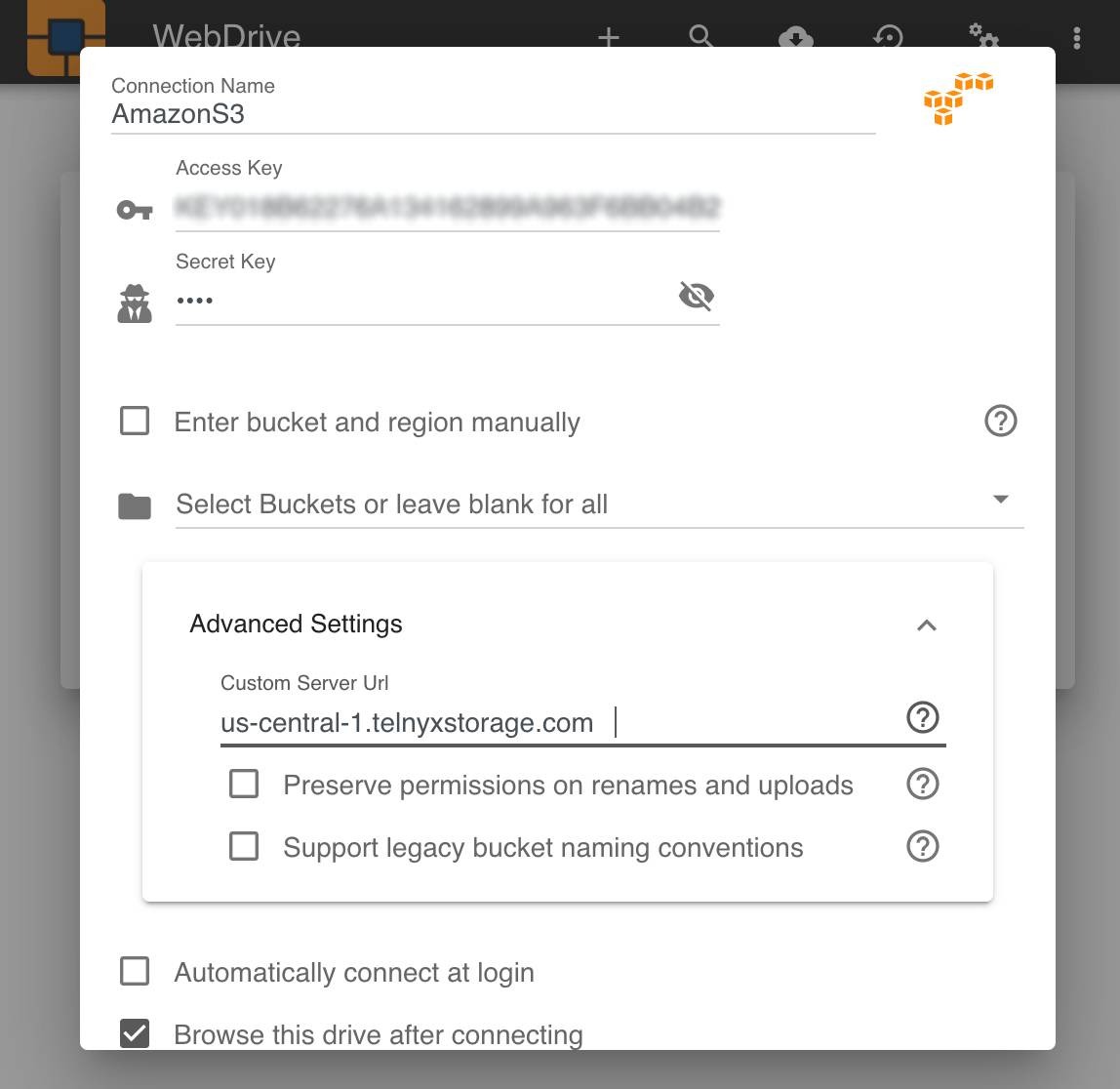 Connection Settings section.