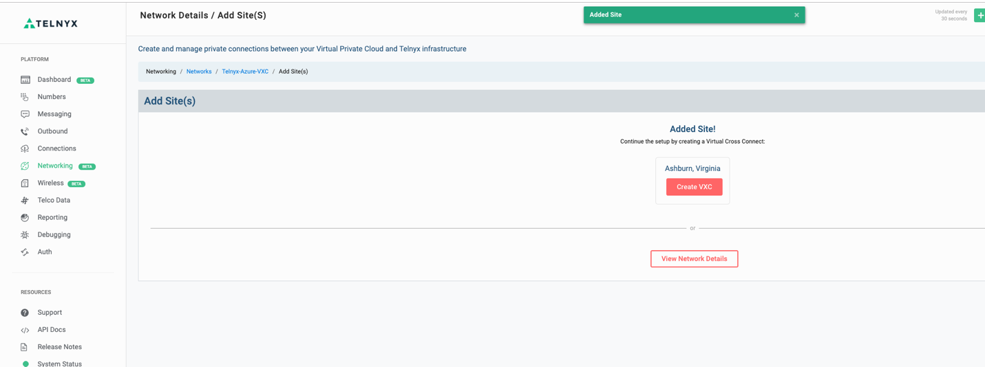 "Create VXC" add button.