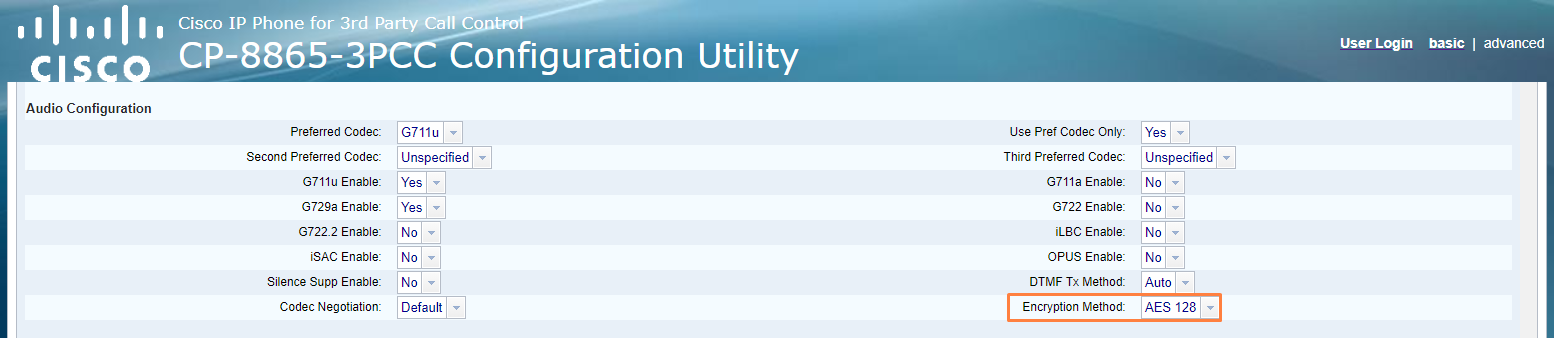 Audio Configuration section