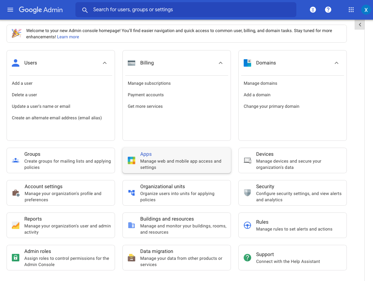 Google Gsuite admin portal