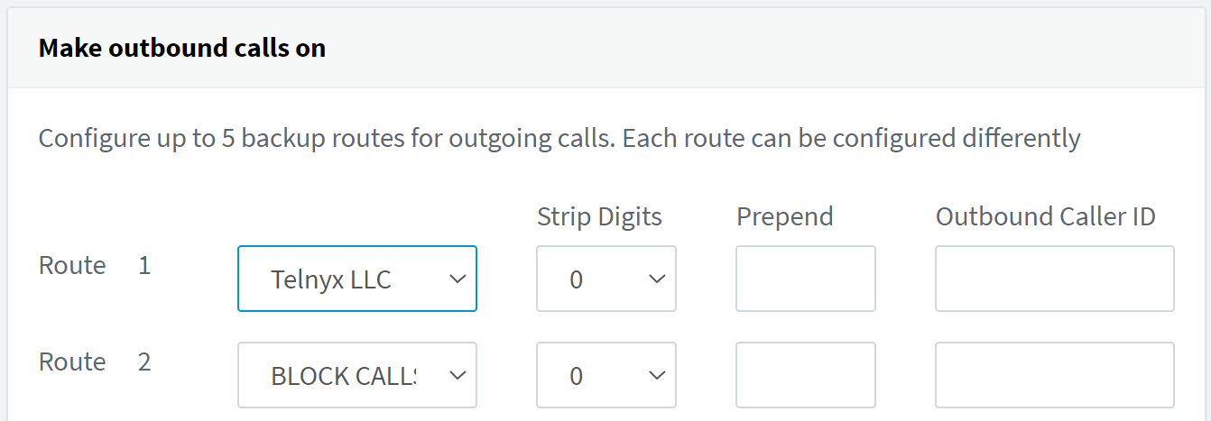 Making outbound calls on specific routes