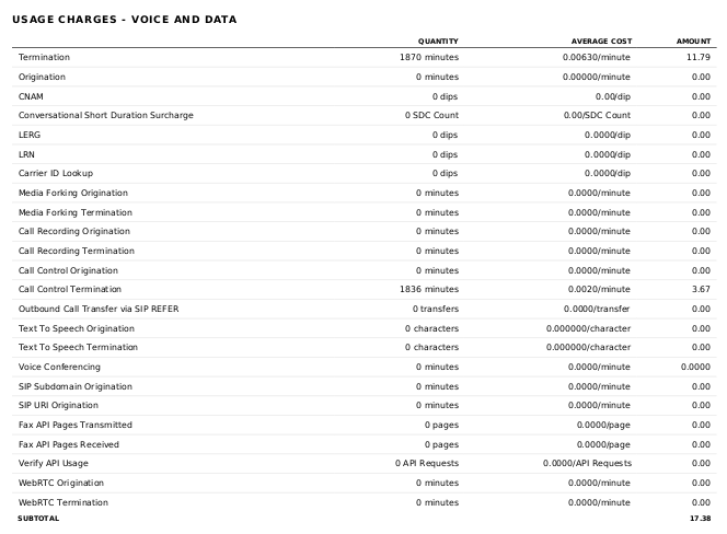 Usage charges - voice and data section.