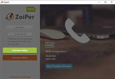 Zoiper activation login scene. 