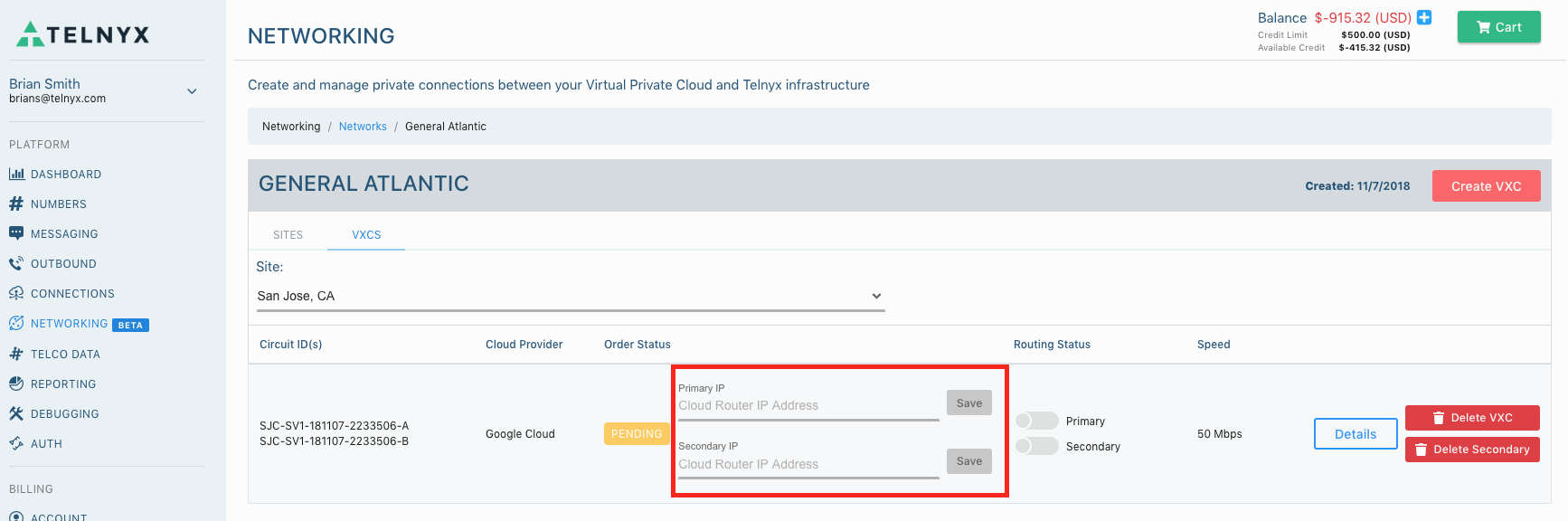 Cloud router IP portal.