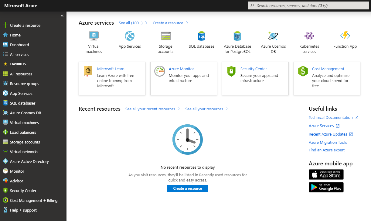 The Azure portal interface.