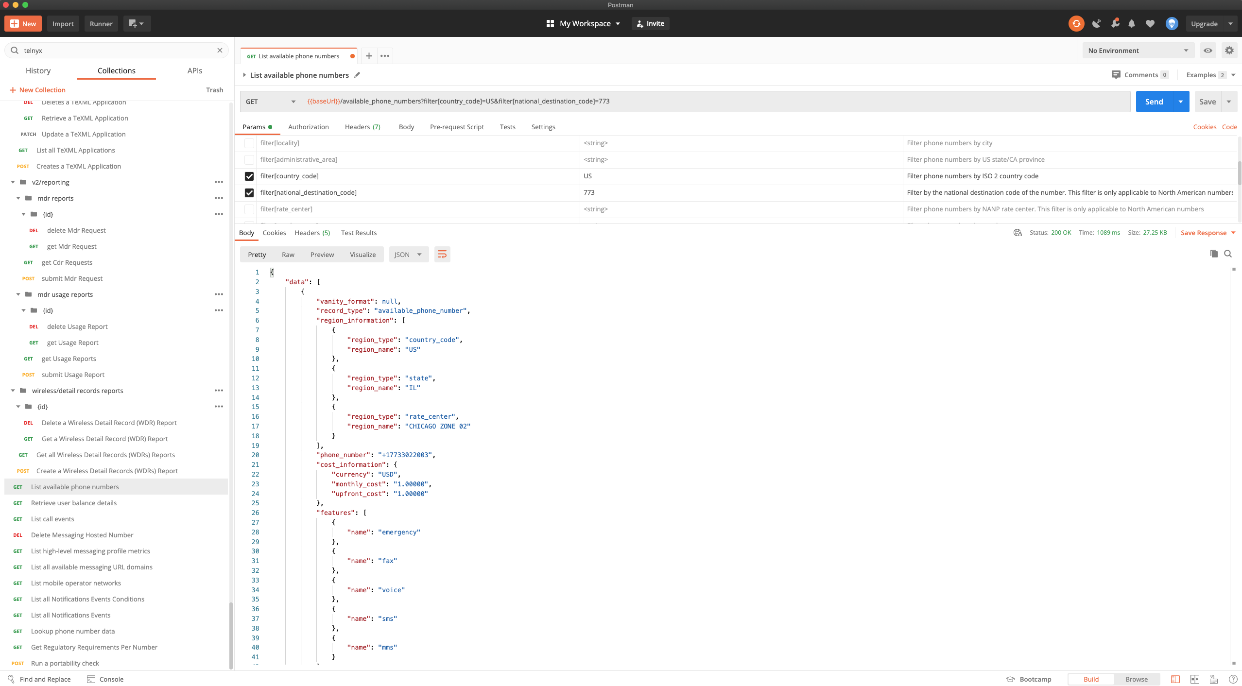 An array of API codes on Postman.