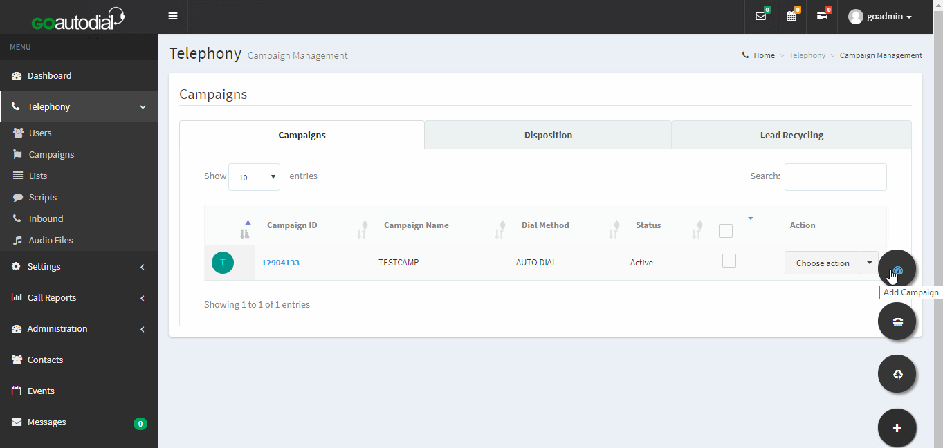 An administrator portal to set up an outbound campaign 2.