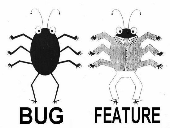 Two insects with names "Bug" and "Feature."