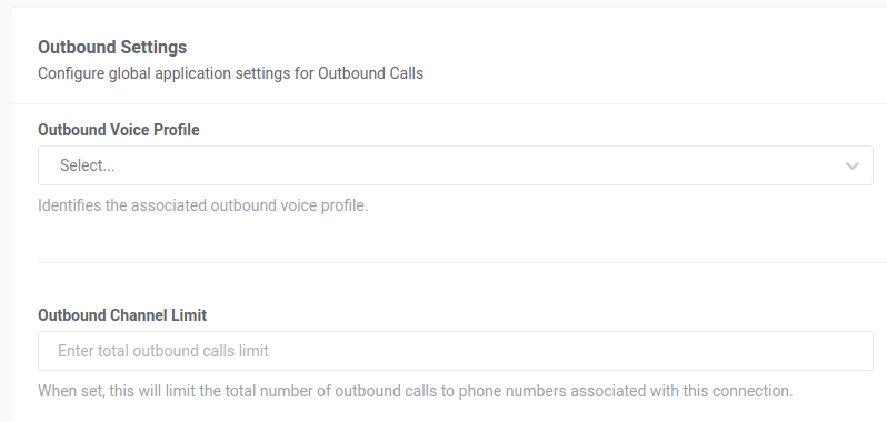 Outbound settings page.