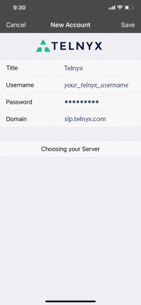Telnyx new account settings.