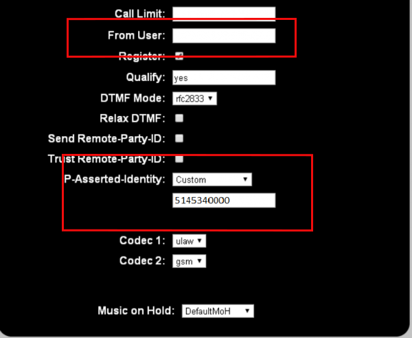 Positron PBX credentials section.