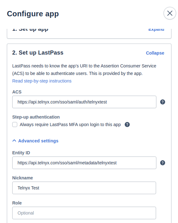 LastPass app configuration