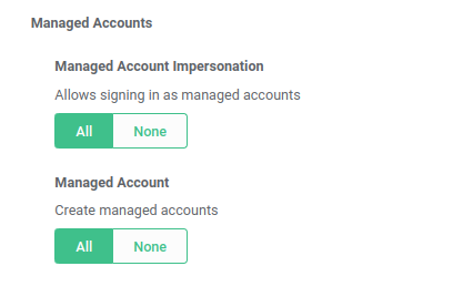 The Telnyx user organization managed account permissions interface.