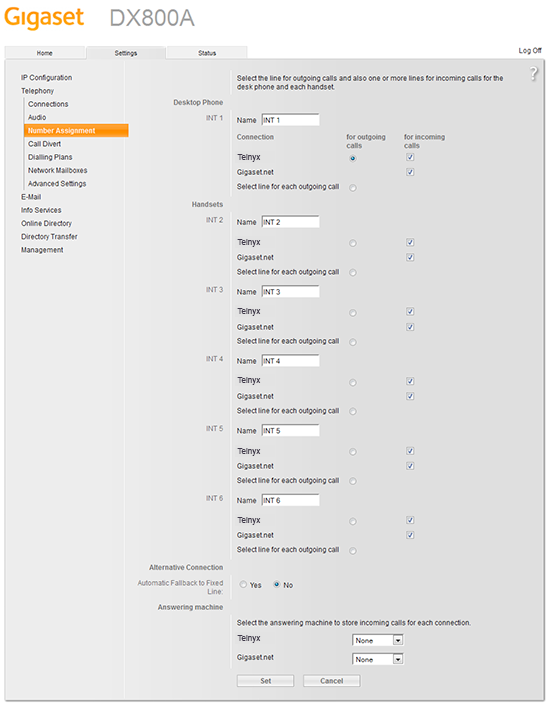 Call routing configuration section.