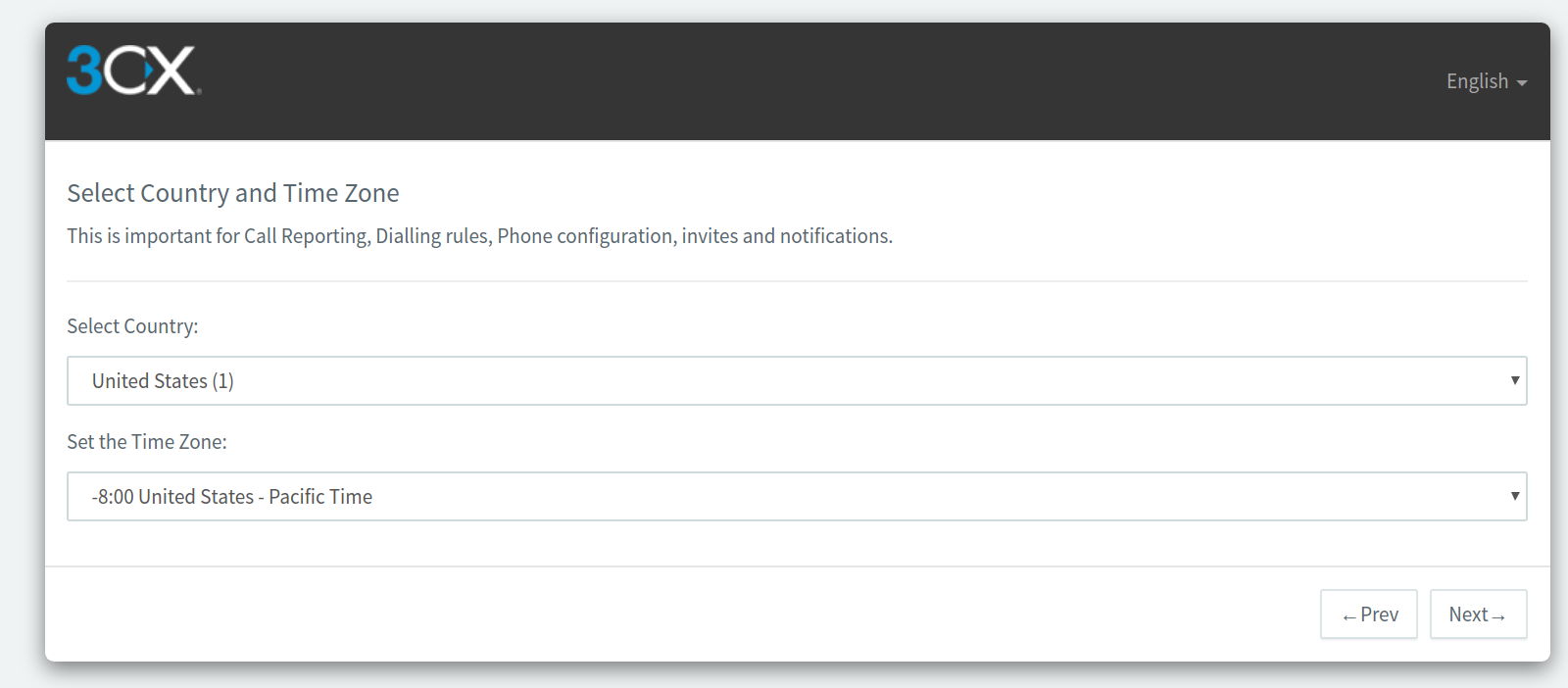 country and time zone installation page.