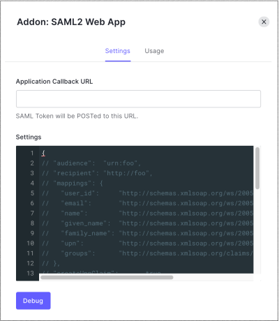 Addon: SAML 2 Web App interface.